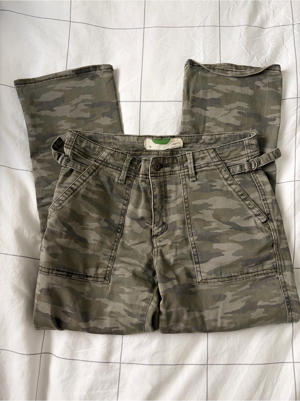 Anthropologie Camo Boot-Cut Pants - Olive Tones